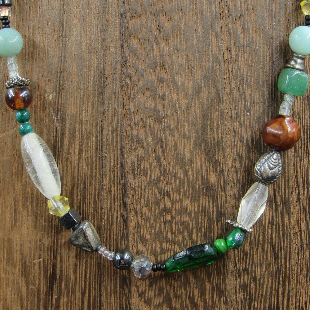 16" Sterling Silver Pearl Jade Chrysoprase Glass Necklace Vintage - Picture 1 of 7